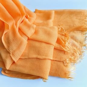 WJA79  Plain natural crinkle cotton hijab with fringes on both ends