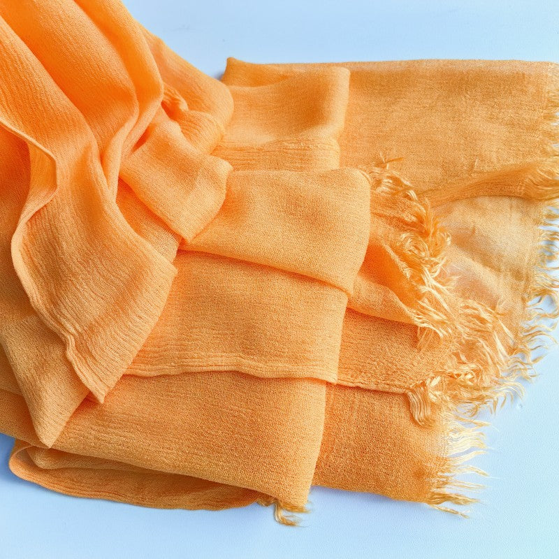 WJA79  Plain natural crinkle cotton hijab with fringes on both ends