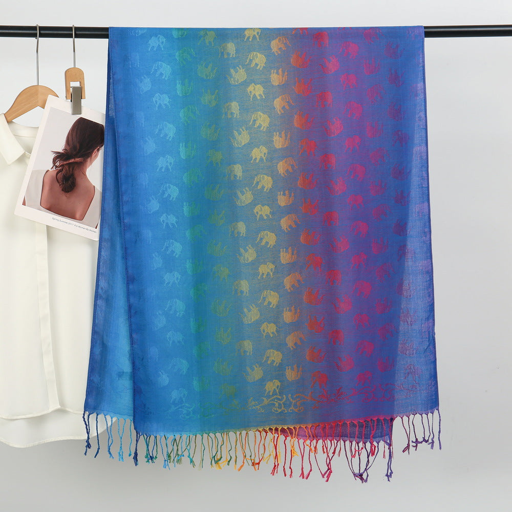 YF0438  Colorful Jacquard Soft Polyester Tassel Long Scarf