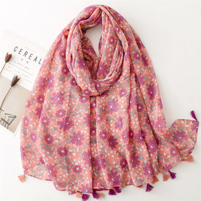 SL2202-009  Women's Ethnic Cotton Linen Feel Scarf with Wheat Ears Tassels