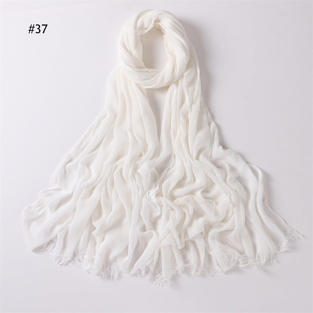 YZ28 Women's pleated solid color rayon two-end shawl breathable soft scarf