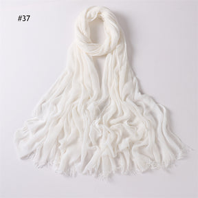 YZ28 Women's pleated solid color rayon two-end shawl breathable soft scarf