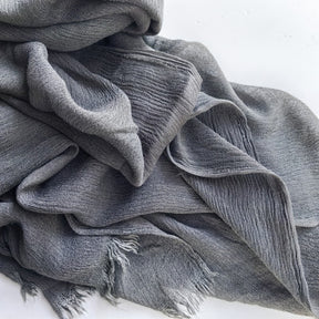 WJA79  Plain natural crinkle cotton hijab with fringes on both ends