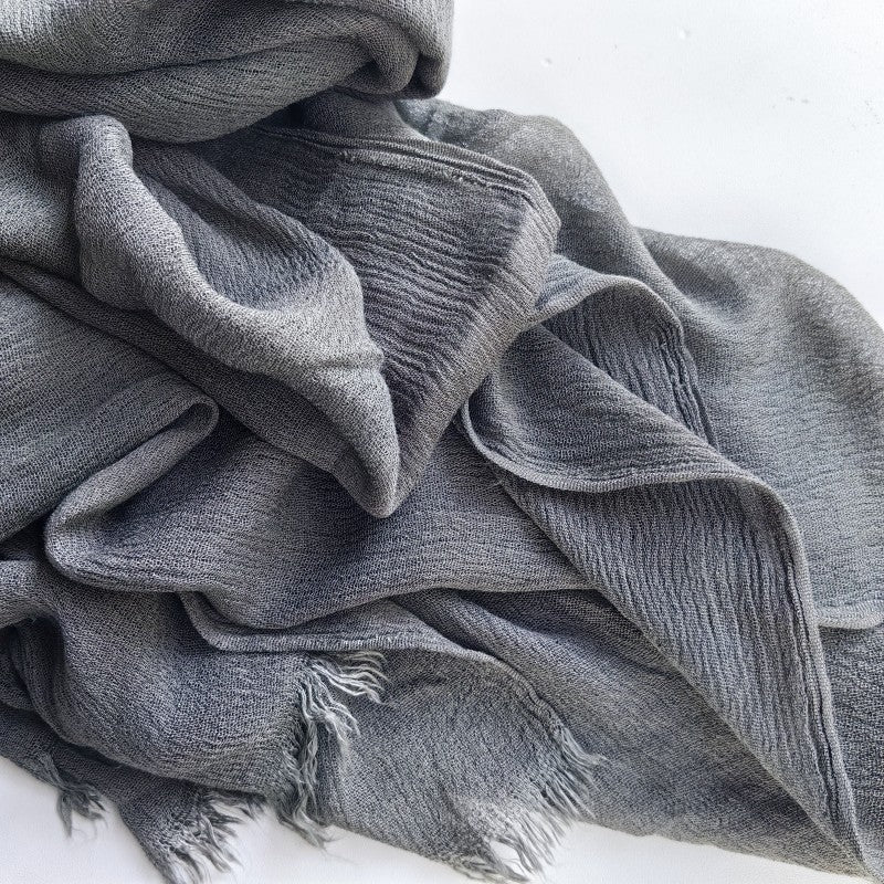 WJA79  Plain natural crinkle cotton hijab with fringes on both ends