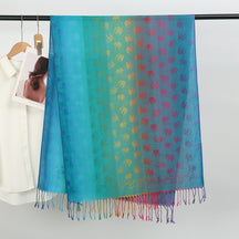 YF0438  Colorful Jacquard Soft Polyester Tassel Long Scarf