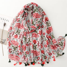 SL2202-009  Women's Ethnic Cotton Linen Feel Scarf with Wheat Ears Tassels