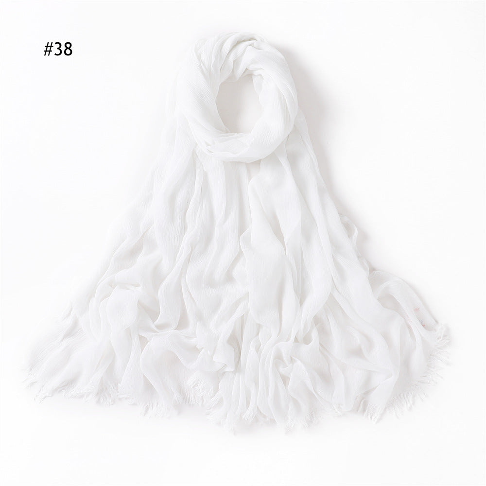 YZ28 Women's pleated solid color rayon two-end shawl breathable soft scarf