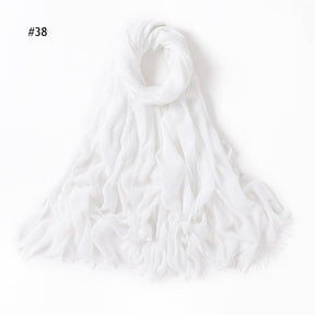 YZ28 Women's pleated solid color rayon two-end shawl breathable soft scarf