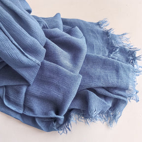 WJA79  Plain natural crinkle cotton hijab with fringes on both ends