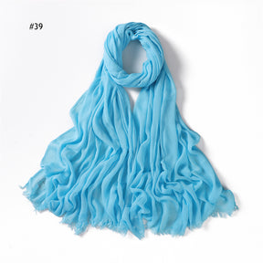 YZ28 Women's pleated solid color rayon two-end shawl breathable soft scarf