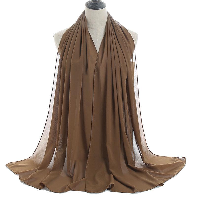 YW016  Plain pearl chiffon hijab