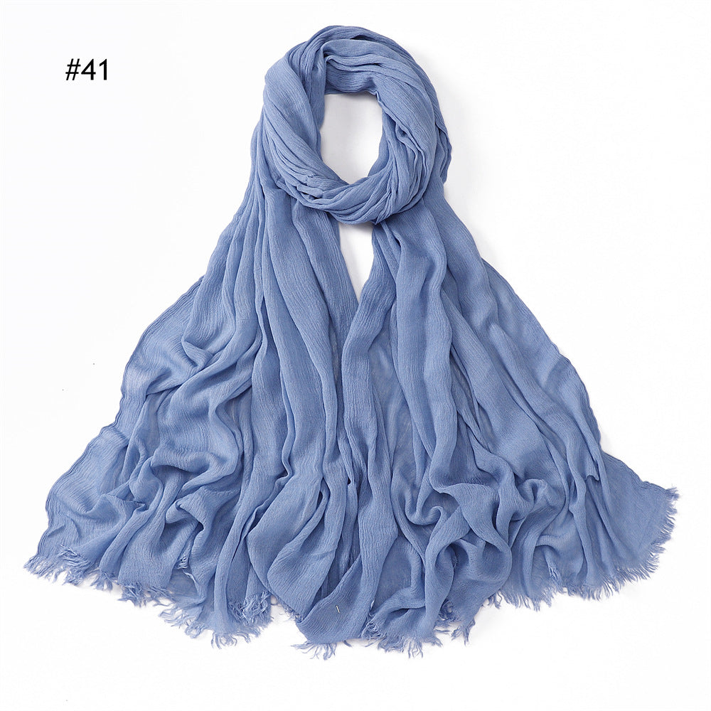 YZ28 Women's pleated solid color rayon two-end shawl breathable soft scarf