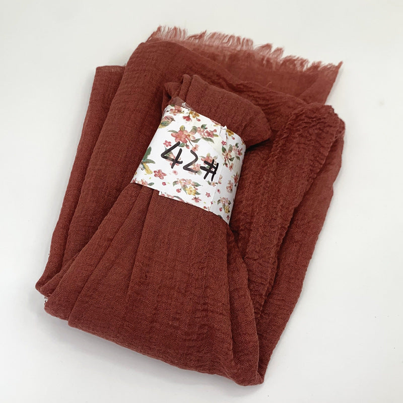 WJ01  Plain Seersucker Crinkle Fringe Edge Large Hijab
