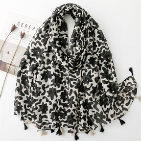 SL2202-009  Women's Ethnic Cotton Linen Feel Scarf with Wheat Ears Tassels