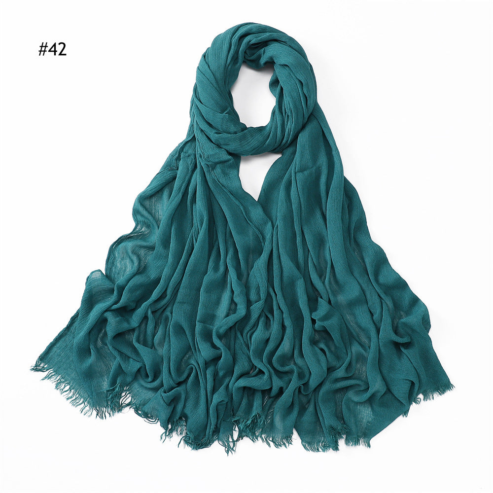 YZ28 Women's pleated solid color rayon two-end shawl breathable soft scarf