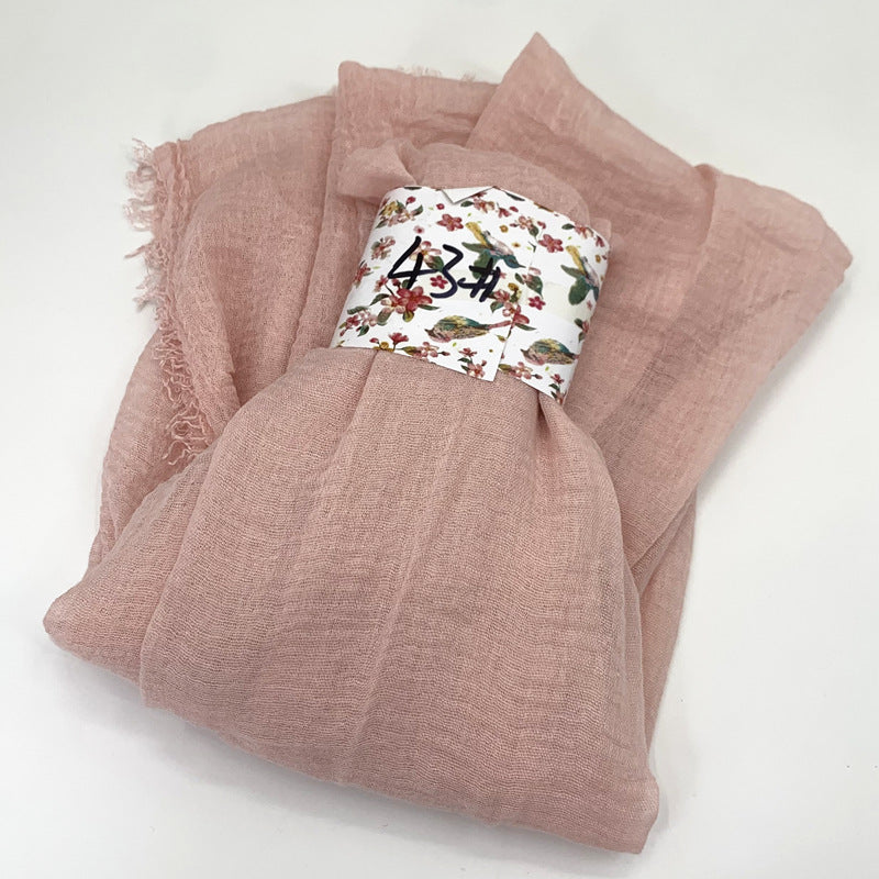 WJ01  Plain Seersucker Crinkle Fringe Edge Large Hijab