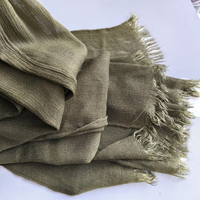 WJA79  Plain natural crinkle cotton hijab with fringes on both ends