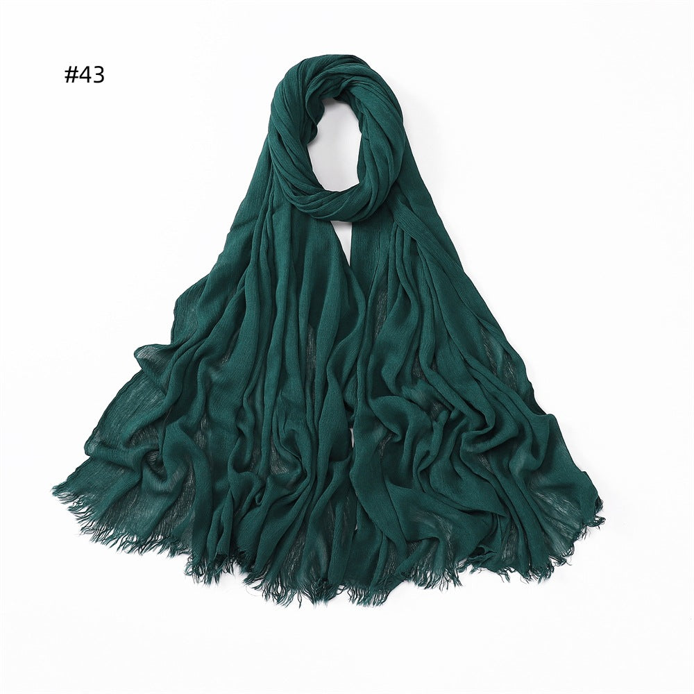 YZ28 Women's pleated solid color rayon two-end shawl breathable soft scarf