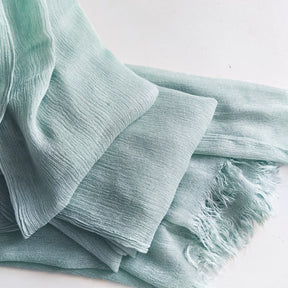 WJA79  Plain natural crinkle cotton hijab with fringes on both ends