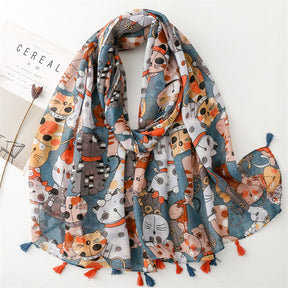 SL2202-009  Women's Ethnic Cotton Linen Feel Scarf with Wheat Ears Tassels
