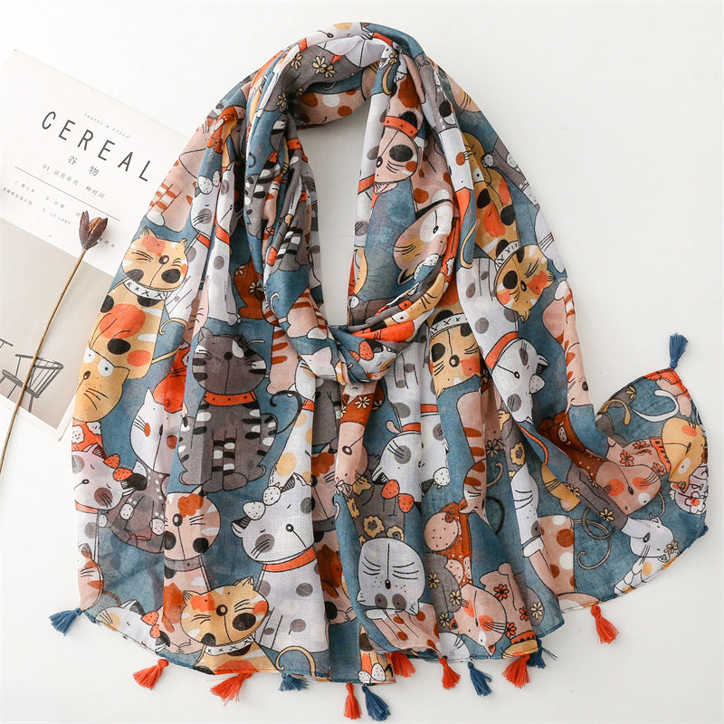 SL2202-009  Women's Ethnic Cotton Linen Feel Scarf with Wheat Ears Tassels