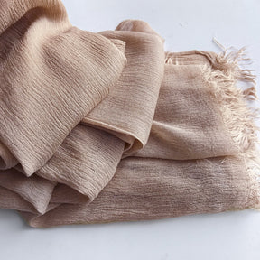 WJA79  Plain natural crinkle cotton hijab with fringes on both ends