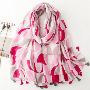 SL2202-009  Women's Ethnic Cotton Linen Feel Scarf with Wheat Ears Tassels