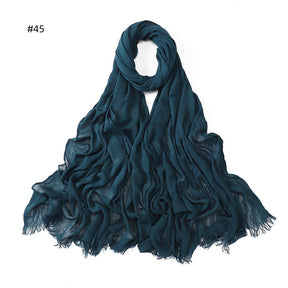 YZ28 Women's pleated solid color rayon two-end shawl breathable soft scarf