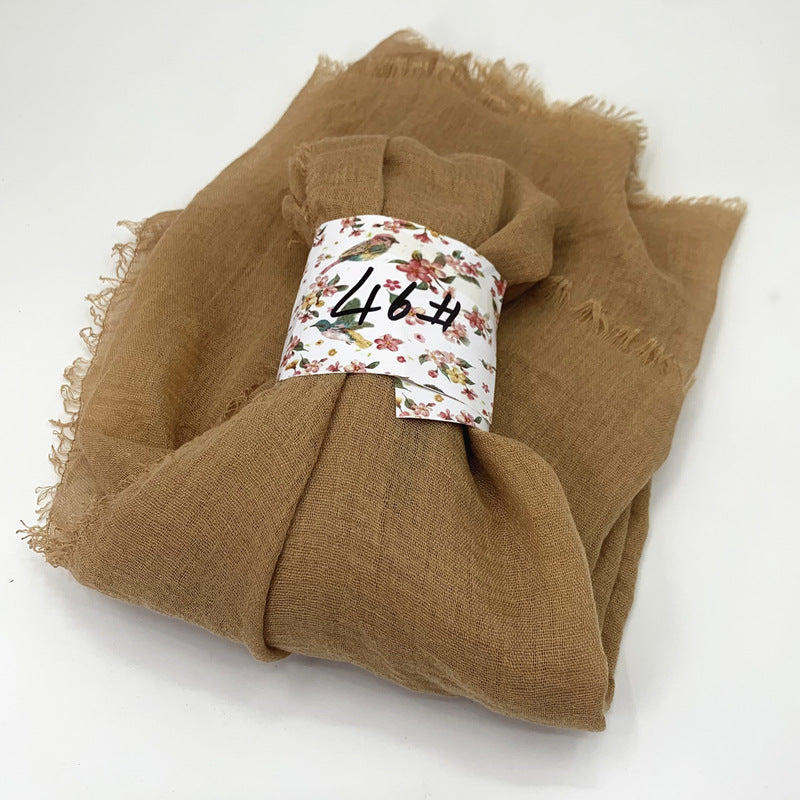 WJ01  Plain Seersucker Crinkle Fringe Edge Large Hijab