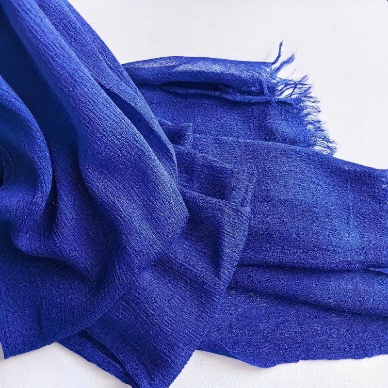 WJA79  Plain natural crinkle cotton hijab with fringes on both ends