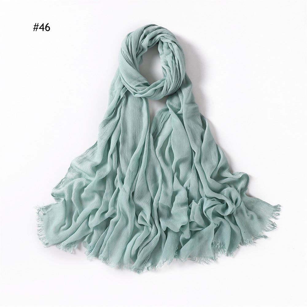 YZ28 Women's pleated solid color rayon two-end shawl breathable soft scarf