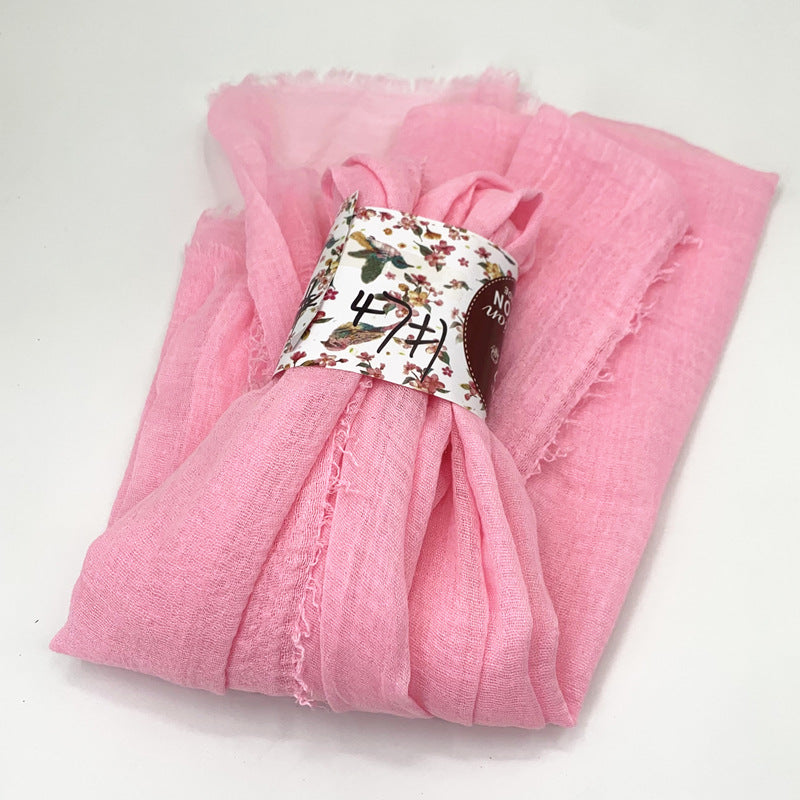 WJ01  Plain Seersucker Crinkle Fringe Edge Large Hijab