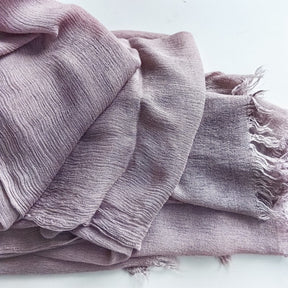 WJA79  Plain natural crinkle cotton hijab with fringes on both ends