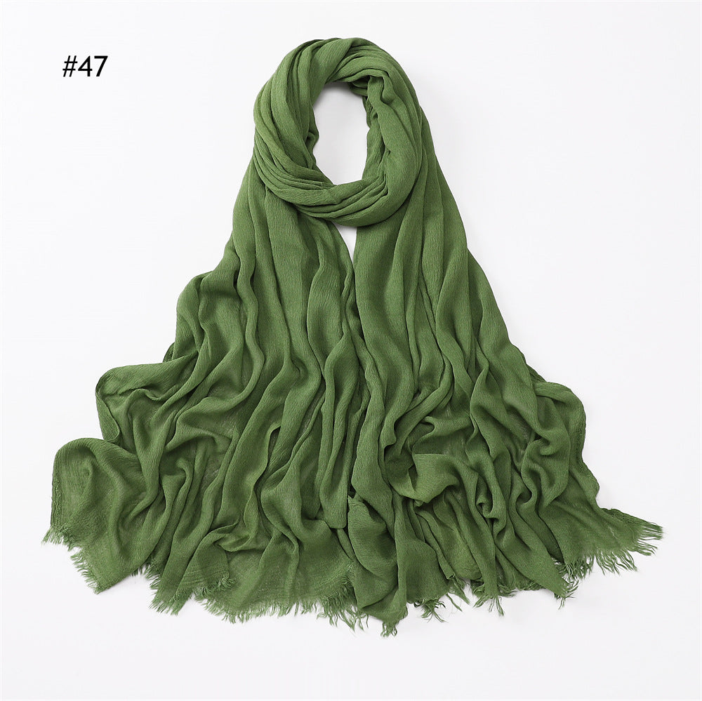 YZ28 Women's pleated solid color rayon two-end shawl breathable soft scarf