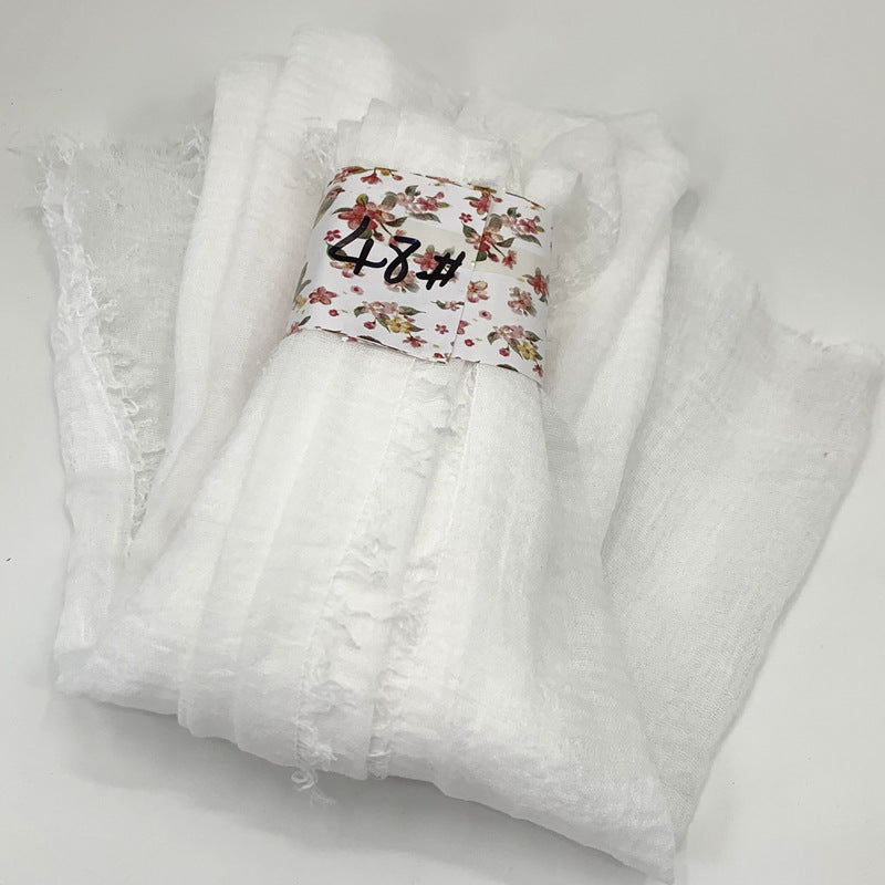 WJ01  Plain Seersucker Crinkle Fringe Edge Large Hijab