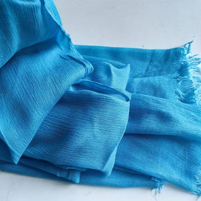 WJA79  Plain natural crinkle cotton hijab with fringes on both ends