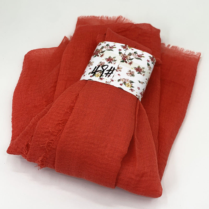 WJ01  Plain Seersucker Crinkle Fringe Edge Large Hijab