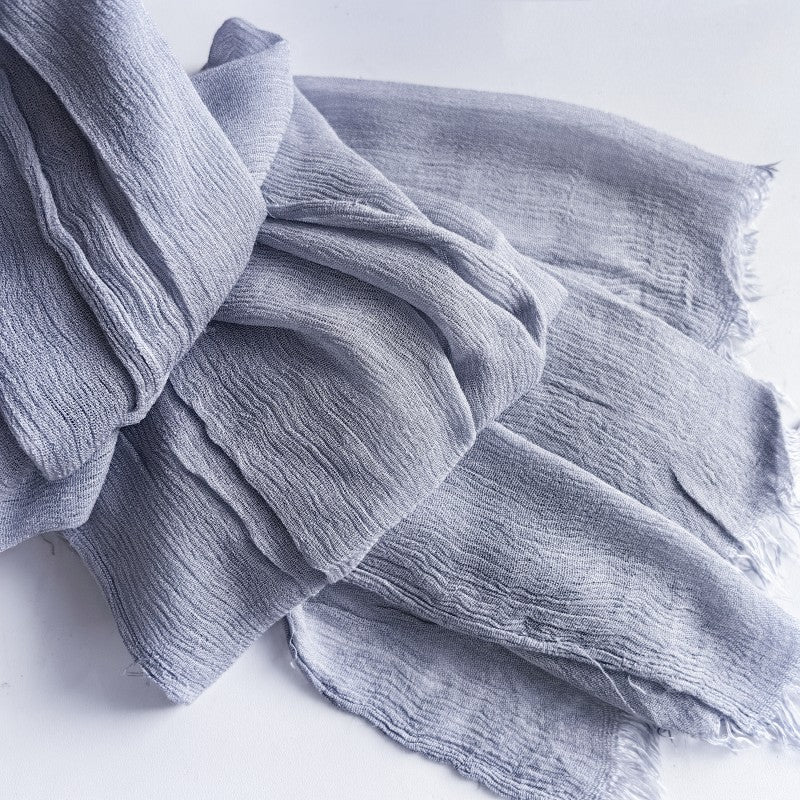WJA79  Plain natural crinkle cotton hijab with fringes on both ends