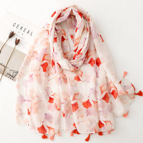 SL2202-009  Women's Ethnic Cotton Linen Feel Scarf with Wheat Ears Tassels