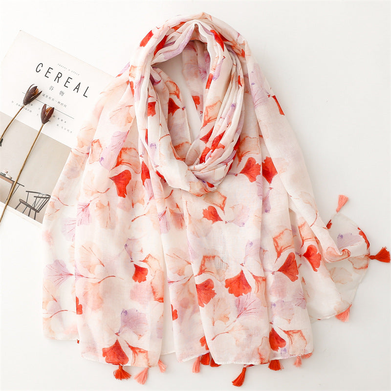 SL2202-009  Women's Ethnic Cotton Linen Feel Scarf with Wheat Ears Tassels