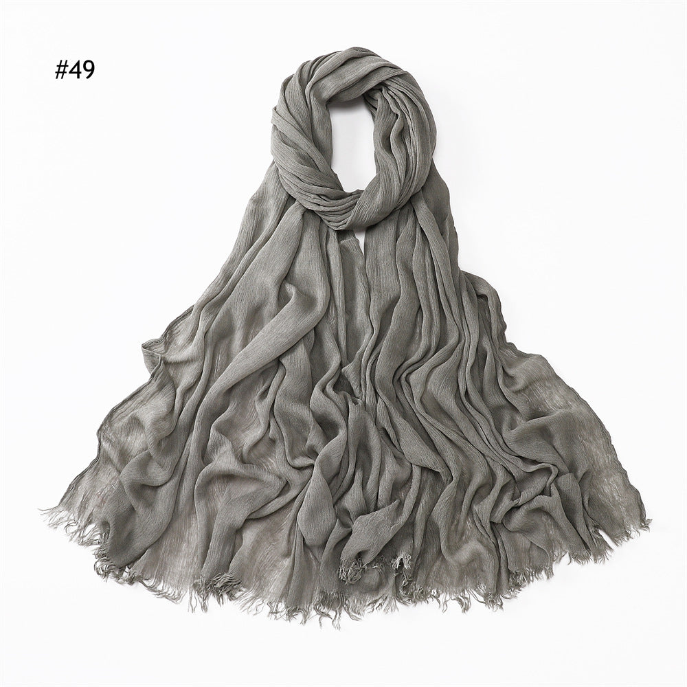 YZ28 Women's pleated solid color rayon two-end shawl breathable soft scarf