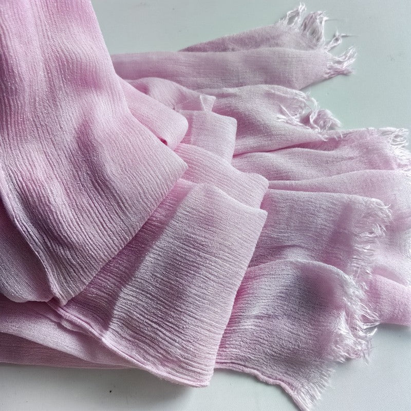 WJA79  Plain natural crinkle cotton hijab with fringes on both ends