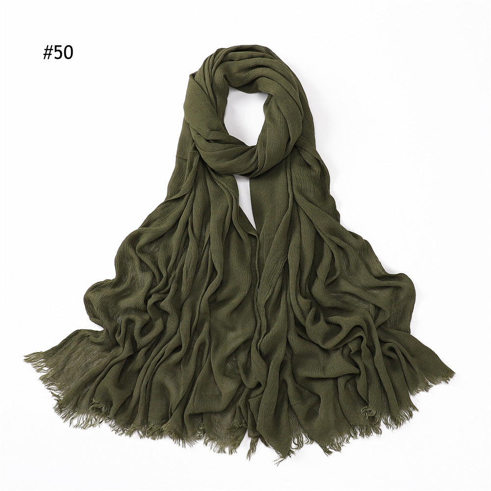 YZ28 Women's pleated solid color rayon two-end shawl breathable soft scarf