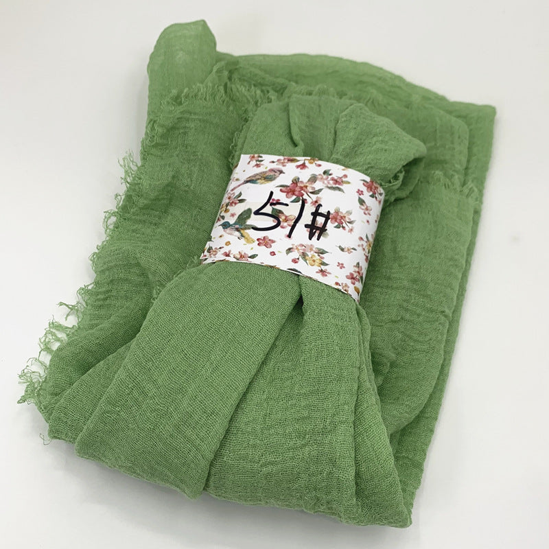 WJ01  Plain Seersucker Crinkle Fringe Edge Large Hijab