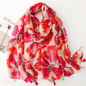 SL2202-009  Women's Ethnic Cotton Linen Feel Scarf with Wheat Ears Tassels