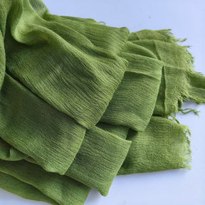 WJA79  Plain natural crinkle cotton hijab with fringes on both ends