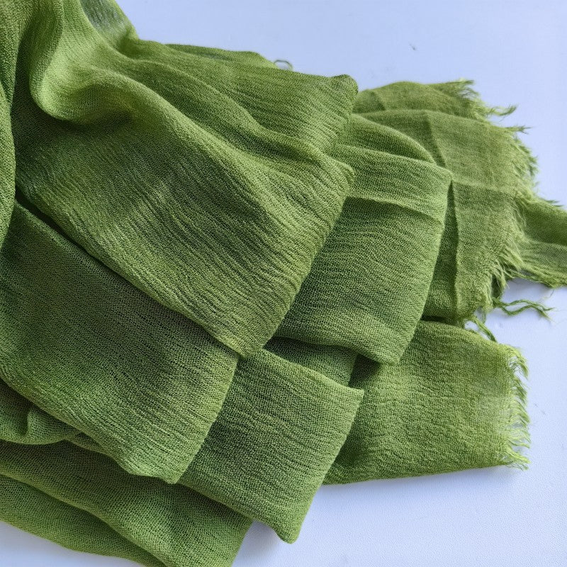 WJA79  Plain natural crinkle cotton hijab with fringes on both ends