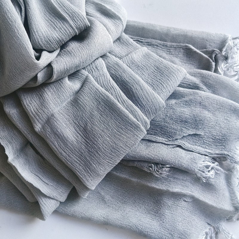WJA79  Plain natural crinkle cotton hijab with fringes on both ends