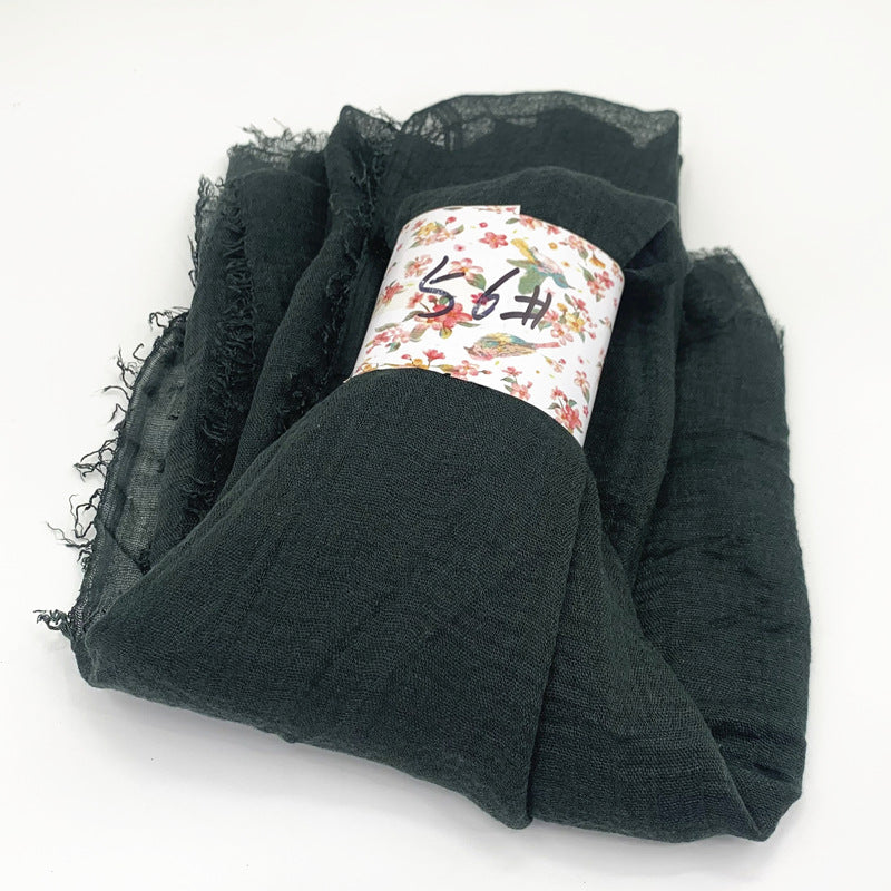 WJ01  Plain Seersucker Crinkle Fringe Edge Large Hijab