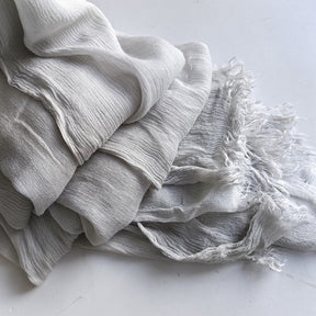 WJA79  Plain natural crinkle cotton hijab with fringes on both ends